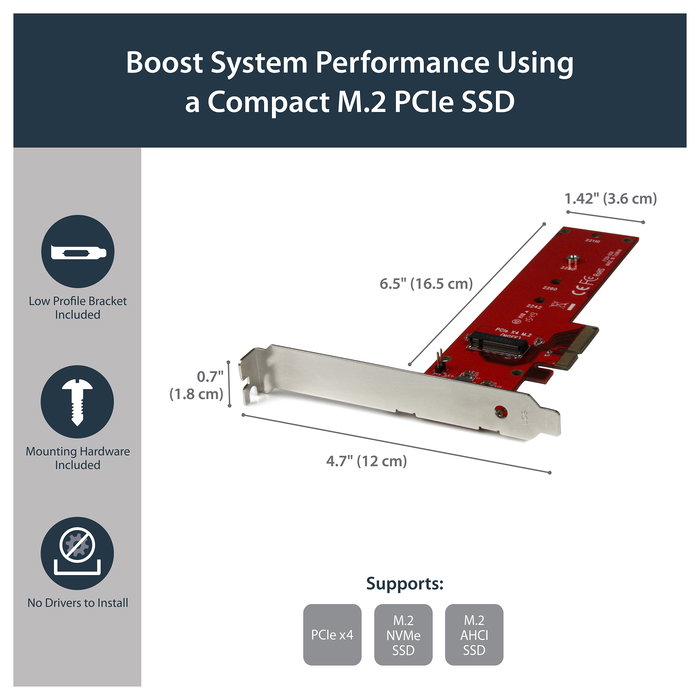 StarTech.com PCIe a M.2 NVMe Adapter Card - Tarjeta de Expansión PCIe 3.0 x4 para SSD M.2 (NGFF, M-Key) Full-Height/Low-Profile, AHCI, Plug and Play, Rojo