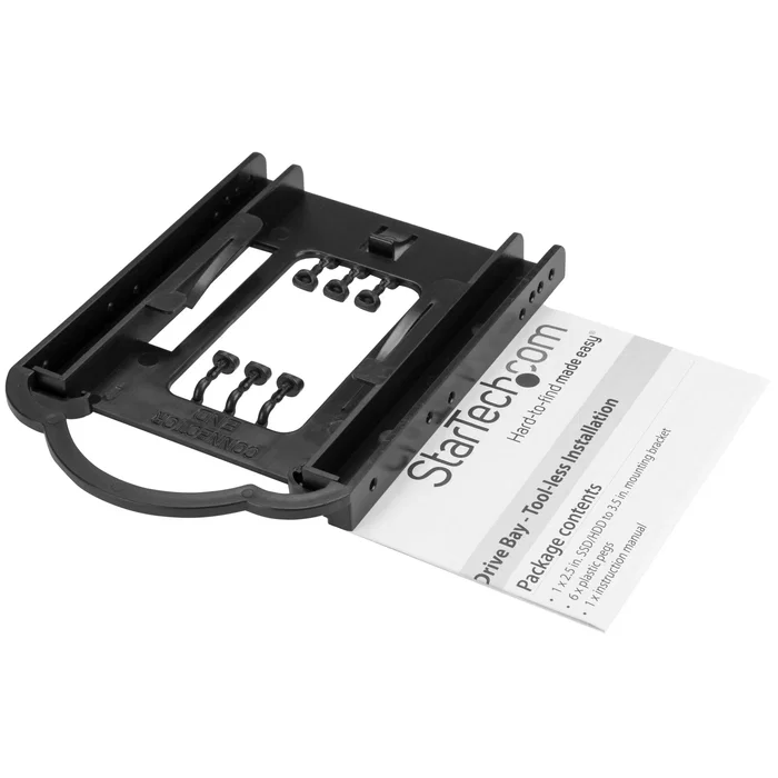 StarTech Soporte de Montaje BRACKET125PT para Unidad SSD/HDD 2.5" en Bahía 3.5" - Instalación Sin Herramientas, Compatible con SATA, SAS, IDE - Color Negro