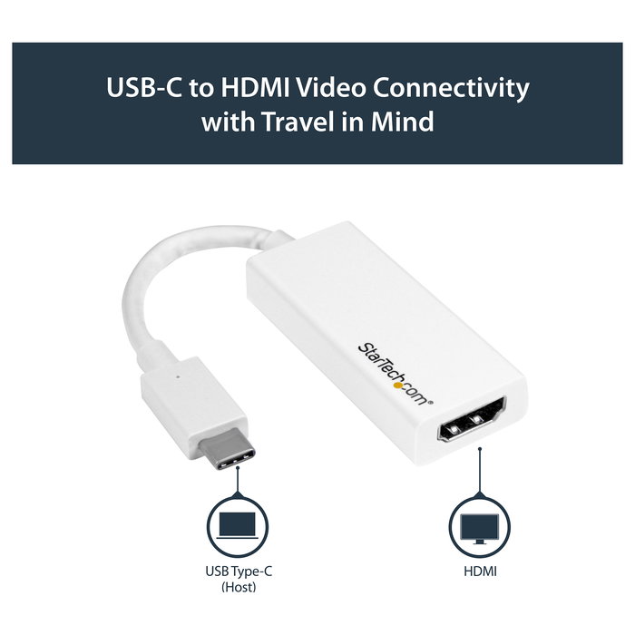 StarTech.com USB-C a HDMI Adapter Adaptador de USB Tipo C a HDMI 4K Ultra HD a 60Hz 3840 x 2160px 0.093m Cable Blanco