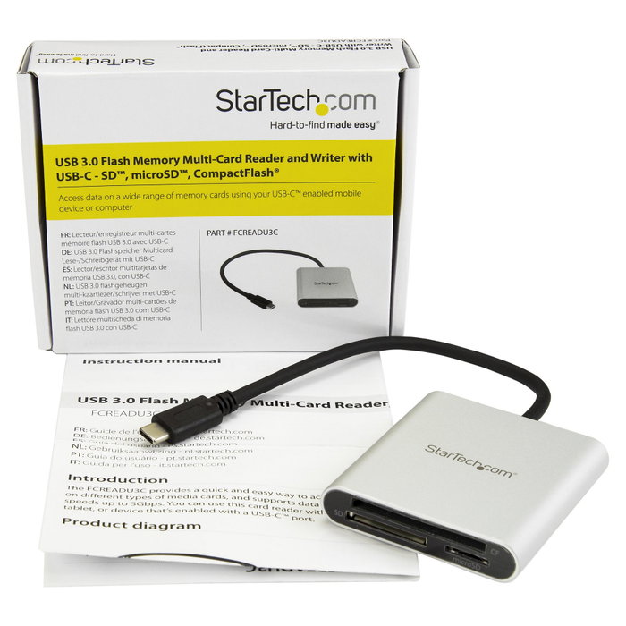 StarTech.com Lector de tarjetas USB-C FCREADU3C Negro y Plata