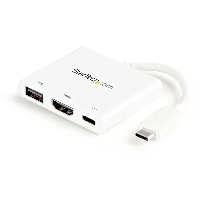 Startech CDP2HDUACPW Adaptador USB-C Multipuerto con HDMI 4K 60W PD y USB 3.0, Blanco - Base para Portátil, Compatible con Thunderbolt 3 y MacBook