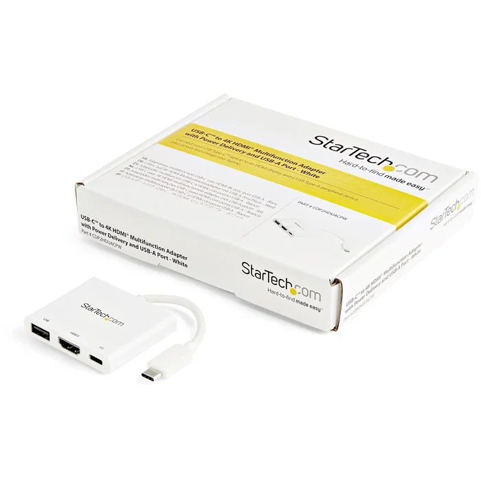 Startech CDP2HDUACPW Adaptador USB-C Multipuerto con HDMI 4K 60W PD y USB 3.0, Blanco - Base para Portátil, Compatible con Thunderbolt 3 y MacBook