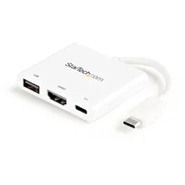 Startech CDP2HDUACPW Adaptador USB-C Multipuerto con HDMI 4K 60W PD y USB 3.0, Blanco - Base para Portátil, Compatible con Thunderbolt 3 y MacBook