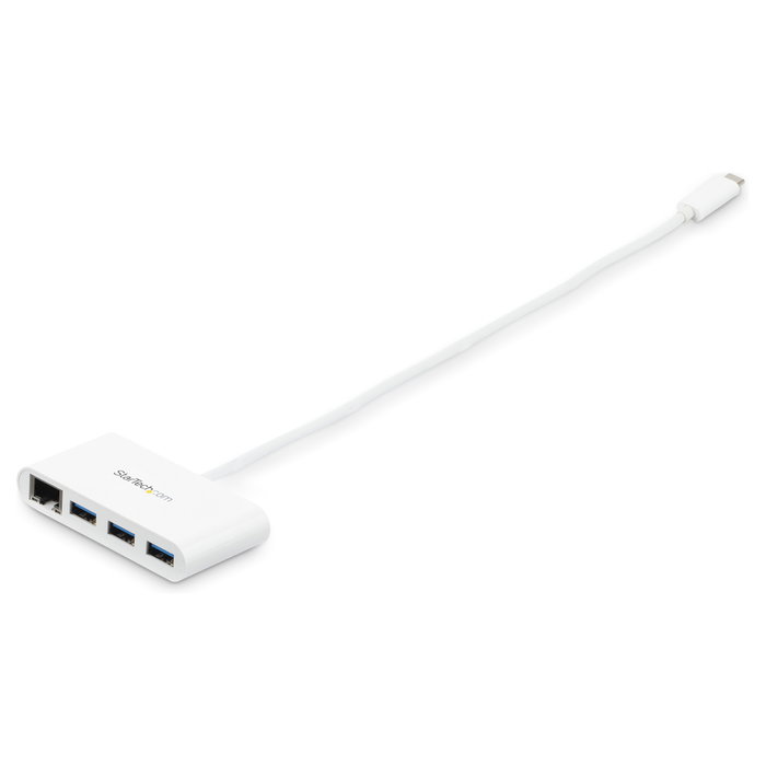 StarTech.com Concentrador USB 3.0 de 3 Puertos con USB-C y Ethernet Gigabit - Blanco