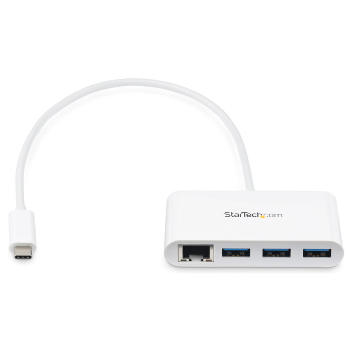 StarTech.com Concentrador USB 3.0 de 3 Puertos con USB-C y Ethernet Gigabit - Blanco