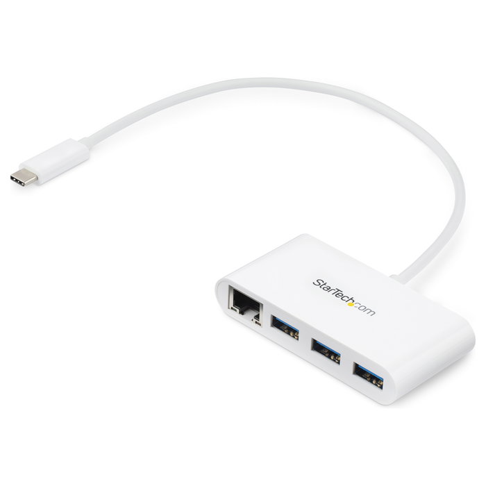 StarTech.com Concentrador USB 3.0 de 3 Puertos con USB-C y Ethernet Gigabit - Blanco
