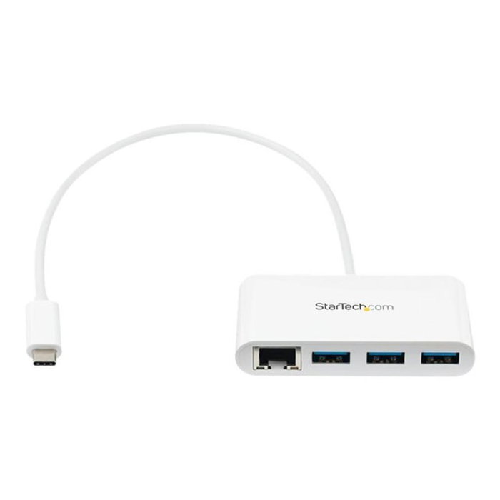 StarTech.com Concentrador USB 3.0 de 3 Puertos con USB-C y Ethernet Gigabit - Blanco