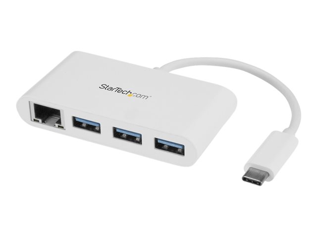 StarTech.com Concentrador USB 3.0 de 3 Puertos con USB-C y Ethernet Gigabit - Blanco