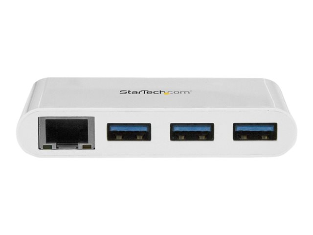 StarTech.com Concentrador USB 3.0 de 3 Puertos con USB-C y Ethernet Gigabit - Blanco