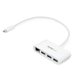 StarTech.com HB30C3A1GEA - Hub USB-C a 3 Puertos USB 3.2 Gen 1 (5 Gbps) y Puerto Ethernet Gigabit RJ45 (1000 Mbit/s) para MacBook, Chromebook y Portátiles con USB-C - Blanco