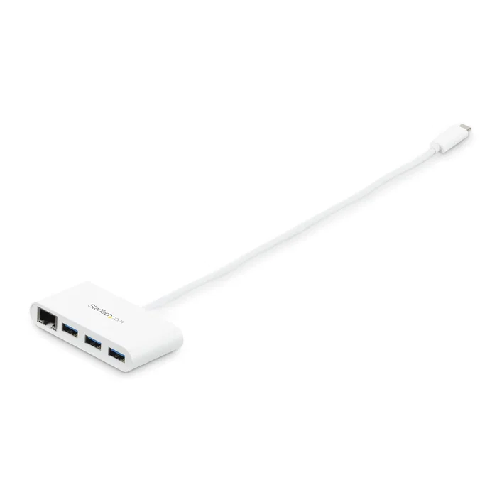 StarTech.com HB30C3A1GEA - Hub USB-C a 3 Puertos USB 3.2 Gen 1 (5 Gbps) y Puerto Ethernet Gigabit RJ45 (1000 Mbit/s) para MacBook, Chromebook y Portátiles con USB-C - Blanco