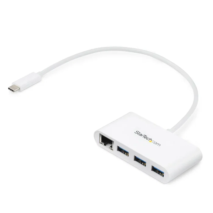 StarTech.com HB30C3A1GEA - Hub USB-C a 3 Puertos USB 3.2 Gen 1 (5 Gbps) y Puerto Ethernet Gigabit RJ45 (1000 Mbit/s) para MacBook, Chromebook y Portátiles con USB-C - Blanco