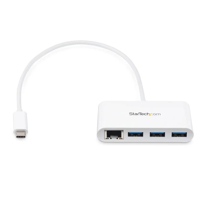 StarTech.com HB30C3A1GEA - Hub USB-C a 3 Puertos USB 3.2 Gen 1 (5 Gbps) y Puerto Ethernet Gigabit RJ45 (1000 Mbit/s) para MacBook, Chromebook y Portátiles con USB-C - Blanco