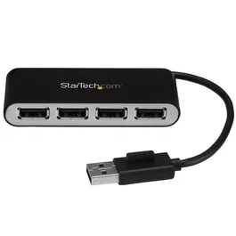 StarTech.com Concentrador USB 2.0 de 4 Puertos con Cable Integrado - Hub Portátil Negro y Plata