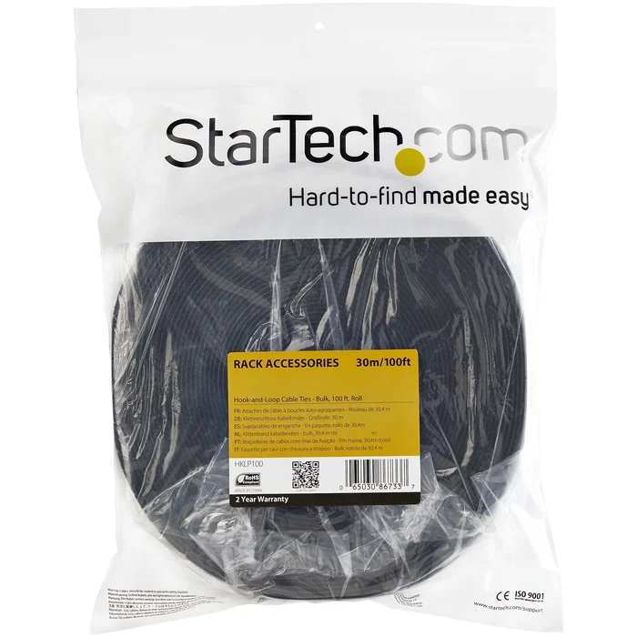 StarTech Bobina de Tiras de Gancho y Bucle de 30,48 m - Negro
