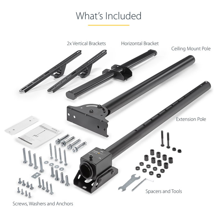 StarTech.com Soporte de Techo Universal para TV LED/LCD de 32" a 75", Mástil Telescópico Ajustable 110-160 cm, Giro 360°, Inclinación, 50 kg, VESA 200x200 a 600x400 mm, Negro StarTech.com Soporte de Techo Universal para TV LED/LCD de 32" a 75", Mástil Telescópico Ajustable 110-160 cm, Giro 360°, Inclinación, 50 kg, VESA 200x200 a 600x400 mm, Negro