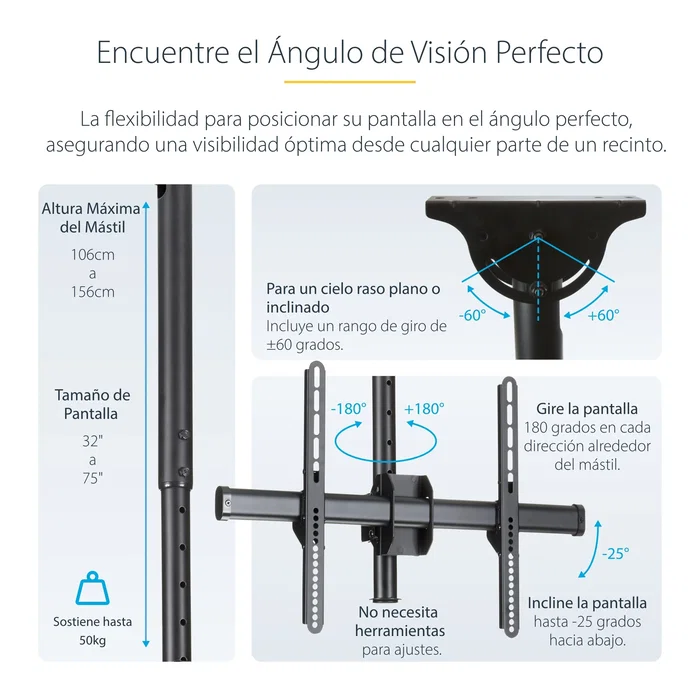 Startech Soporte de Techo FLATPNLCEIL para Pantallas de 32 a 75 Pulgadas