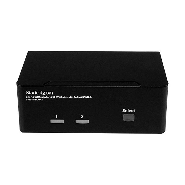 StarTech Switch KVM de 2 Puertos DisplayPort - Dual Monitor 4K 60Hz 3840 x 2160 - USB Hub 4 Puertos con Audio/Microfono - Conmutador para 2 PCs
