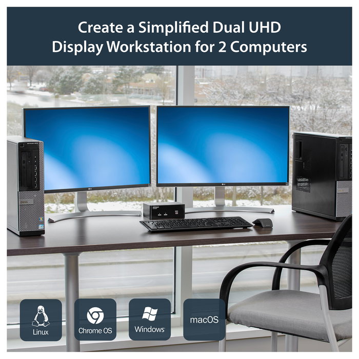 StarTech Switch KVM de 2 Puertos DisplayPort - Dual Monitor 4K 60Hz 3840 x 2160 - USB Hub 4 Puertos con Audio/Microfono - Conmutador para 2 PCs