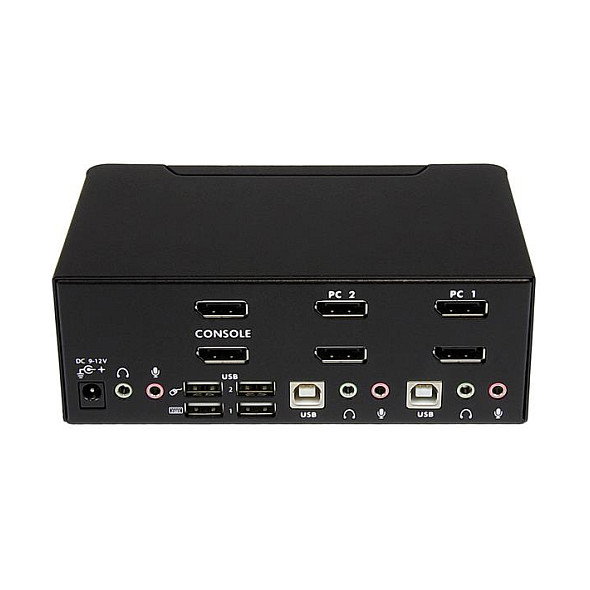 StarTech Switch KVM de 2 Puertos DisplayPort - Dual Monitor 4K 60Hz 3840 x 2160 - USB Hub 4 Puertos con Audio/Microfono - Conmutador para 2 PCs