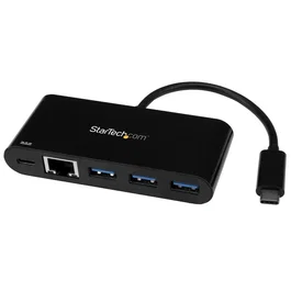 StarTech.com Hub USB 3.0 USB-C de 3 Puertos con Ethernet Gigabit Power Delivery 60W Puerto Pass-Through USB-A 5Gbps Negro