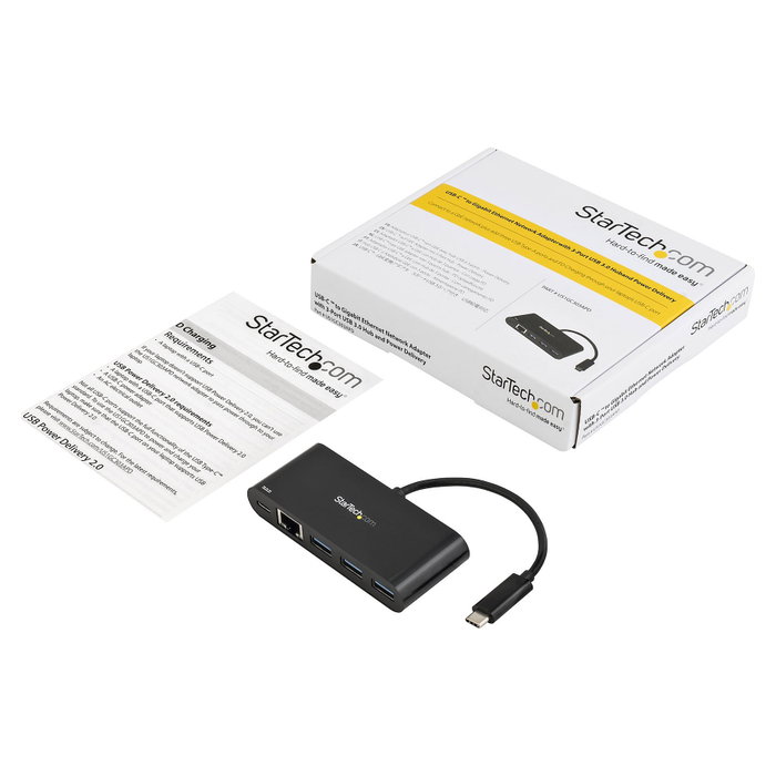 StarTech.com Adaptador USB-C a Ethernet Gigabit con Hub de 3 Puertos USB 3.0 y Power Delivery US1GC303APD