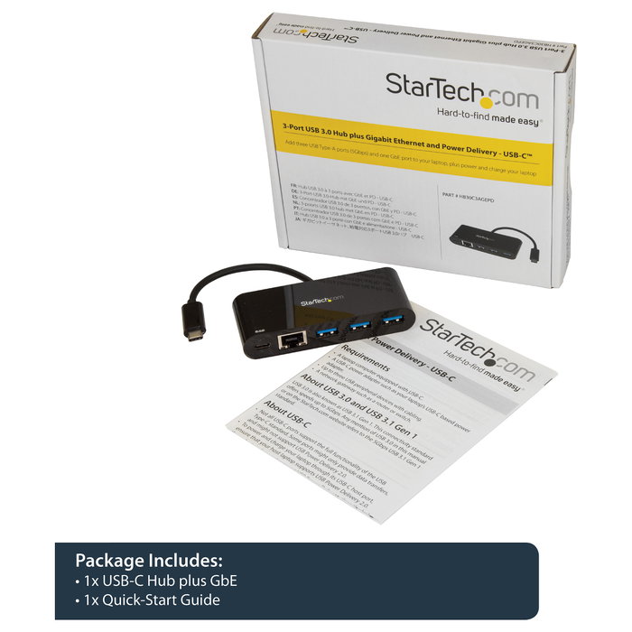 StarTech.com Adaptador USB-C a Ethernet Gigabit con Hub de 3 Puertos USB 3.0 y Power Delivery US1GC303APD