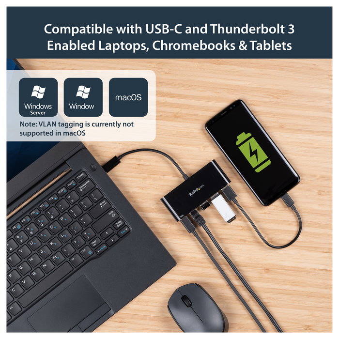 StarTech.com Adaptador USB-C a Ethernet Gigabit con Hub de 3 Puertos USB 3.0 y Power Delivery US1GC303APD