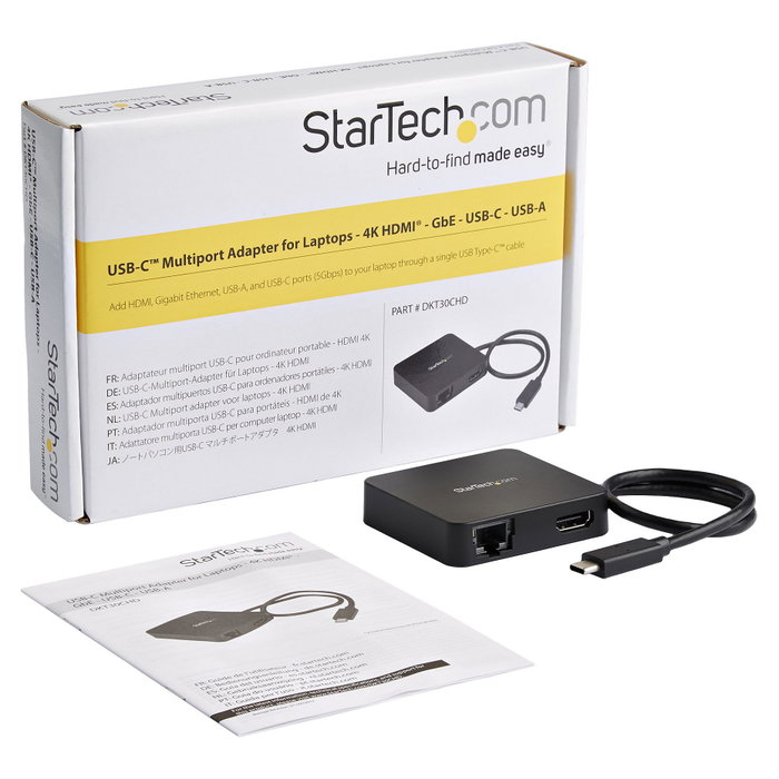 StarTech.com Adaptador Multipuertos USB C HDMI 4K, Ethernet Gigabit, USB 3.0, Negro
