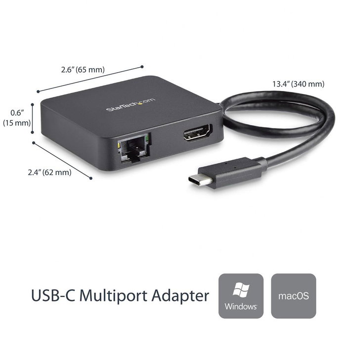 Startech Docking Station USB Tipo C a HDMI, USB 3.0, Ethernet Gigabit, Compatible con 4K