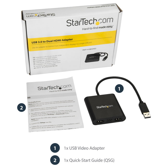StarTech.com Adaptador Gráfico USB 3.0 a Doble HDMI 4K, Negro