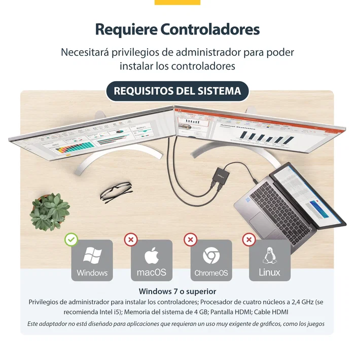 StarTech.com Adaptador USB 3.0 a 2x HDMI 4K Negro