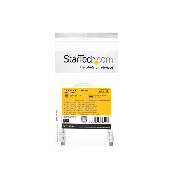 Startech Cable Thunderbolt 3 USB-C a USB-C 0.5m Blanco Compatible con DisplayPort