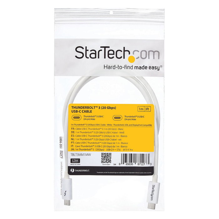 StarTech.com Cable Thunderbolt 3 Pasivo 1 m - 20 Gbps - PD 100W - Compatible con USB4 / Thunderbolt 4 / USB 3.2 - Blanco