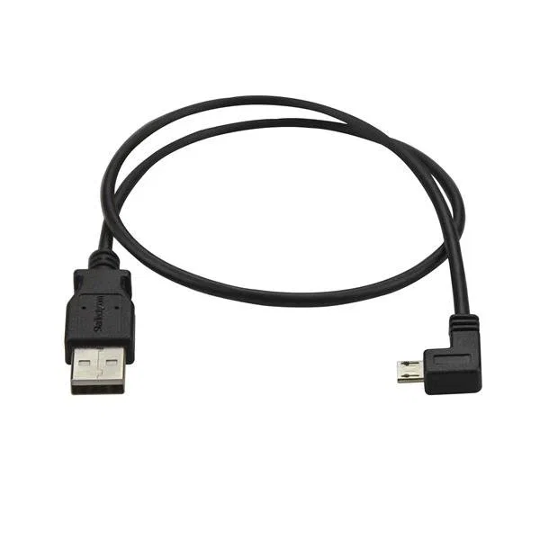 StarTech.com Cable USB 2.0 USBAUB50CMLA, 0.5m, USB A a Micro-USB B Acodado a la Izquierda, Negro, Para Carga Rápida y Sincronización de Smartphones o Tablets