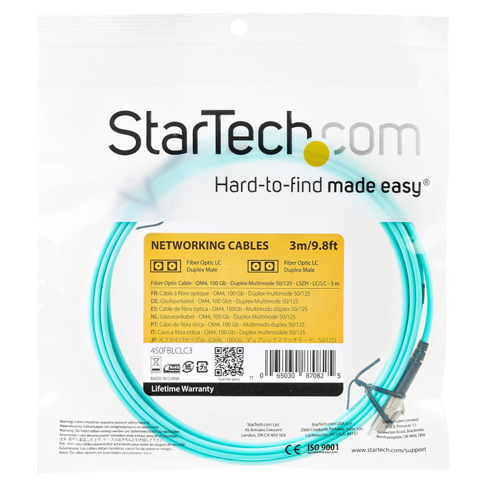 Startech.com Cable de Fibra Óptica Patch LC-LC OM4 Multimodo Duplex 50/125 100Gb 3m (9 ft) Referencia 450FBLCLC3