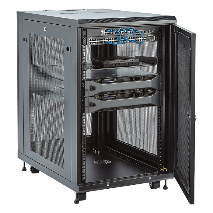 StarTech Armario Rack para Servidores 18U 19" - Bastidor 4 Postes 450 kg con Ruedas, Gestion de Cables y Cerradura - 85.5 cm Profundidad