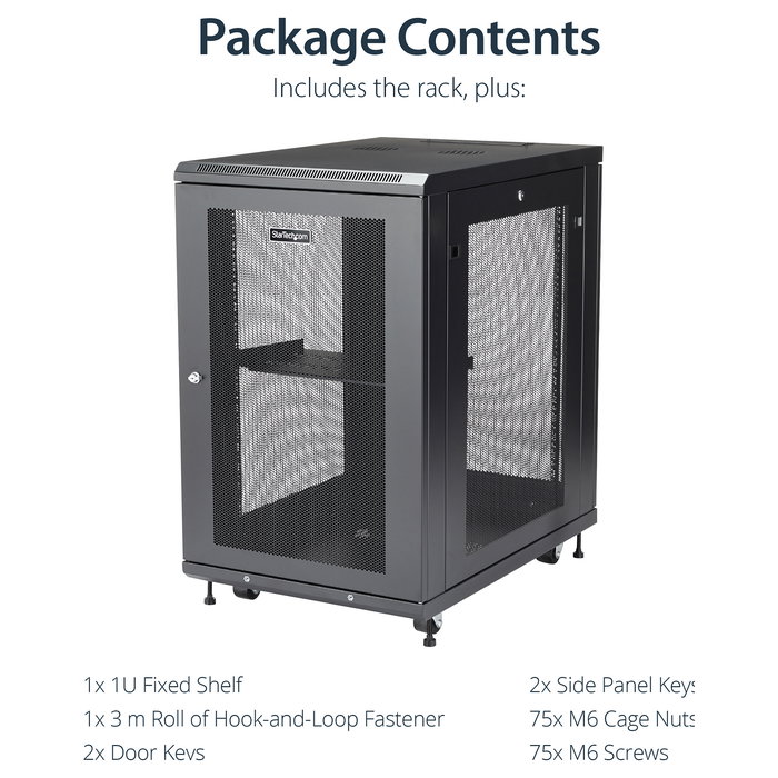 StarTech Armario Rack para Servidores 18U 19" - Bastidor 4 Postes 450 kg con Ruedas, Gestion de Cables y Cerradura - 85.5 cm Profundidad