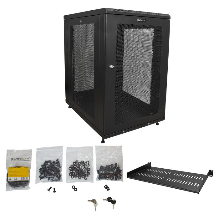 StarTech Armario Rack para Servidores 18U 19" - Bastidor 4 Postes 450 kg con Ruedas, Gestion de Cables y Cerradura - 85.5 cm Profundidad