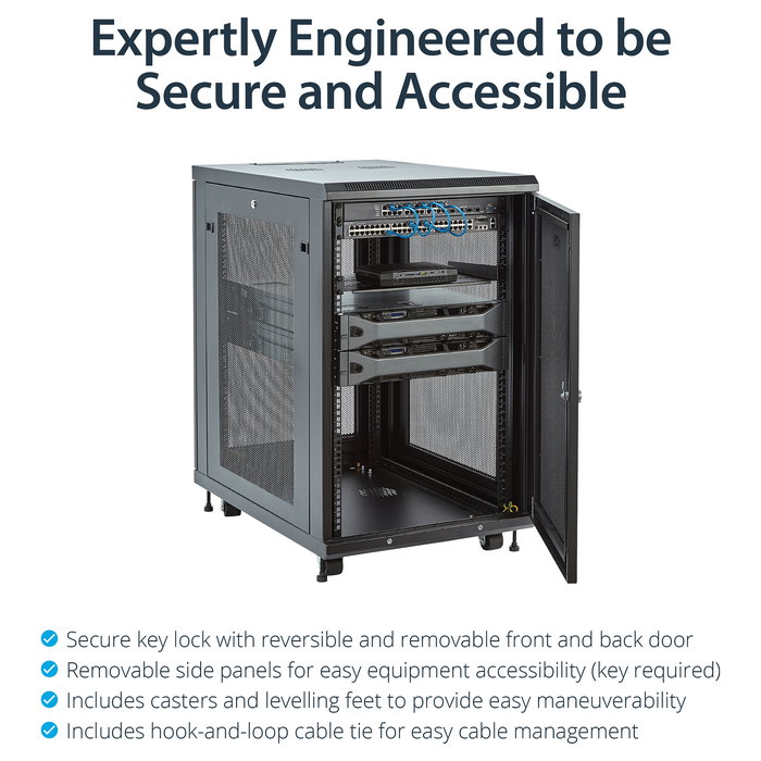 StarTech Armario Rack para Servidores 18U 19" - Bastidor 4 Postes 450 kg con Ruedas, Gestion de Cables y Cerradura - 85.5 cm Profundidad