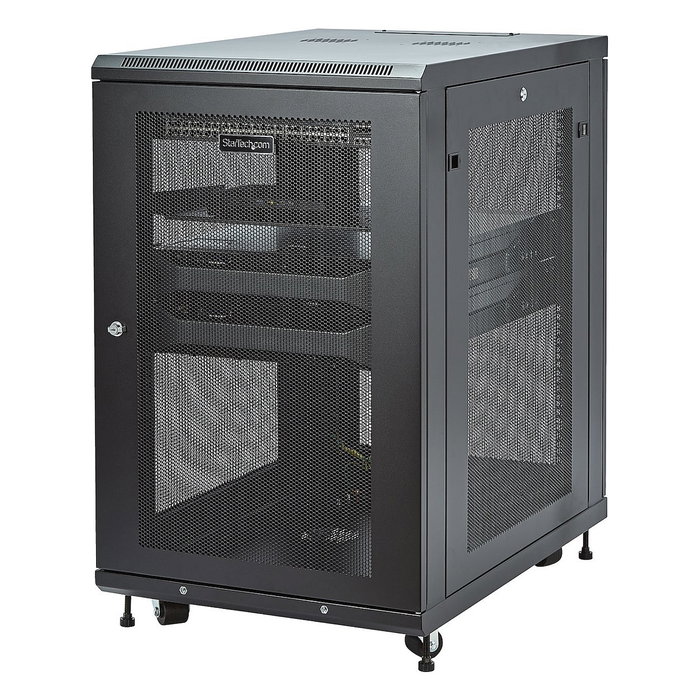 StarTech Armario Rack para Servidores 18U 19" - Bastidor 4 Postes 450 kg con Ruedas, Gestion de Cables y Cerradura - 85.5 cm Profundidad
