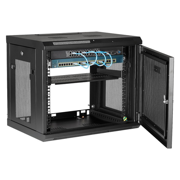 StarTech.com Armario Rack de Pared para Servidores 9U 19", 2 Columnas, Estante 1U, Negro, Montaje en Pared, Gestion de Cables, Max. 90 kg