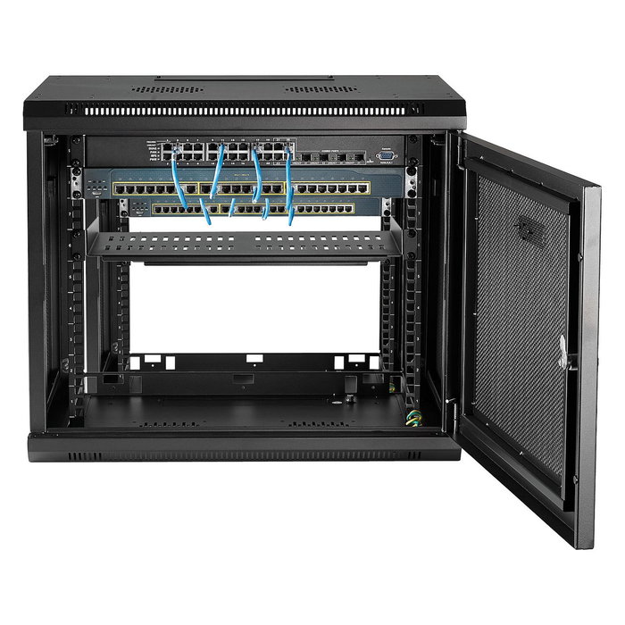 StarTech.com Armario Rack de Pared para Servidores 9U 19", 2 Columnas, Estante 1U, Negro, Montaje en Pared, Gestion de Cables, Max. 90 kg