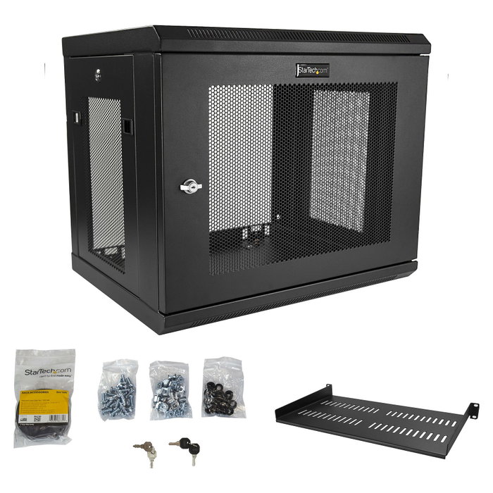 StarTech.com Armario Rack de Pared para Servidores 9U 19", 2 Columnas, Estante 1U, Negro, Montaje en Pared, Gestion de Cables, Max. 90 kg