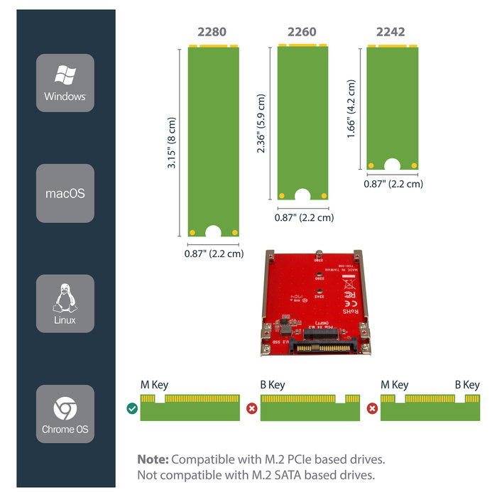 StarTech.com Adaptador M.2 a U.2 U2M2E125 Rojo