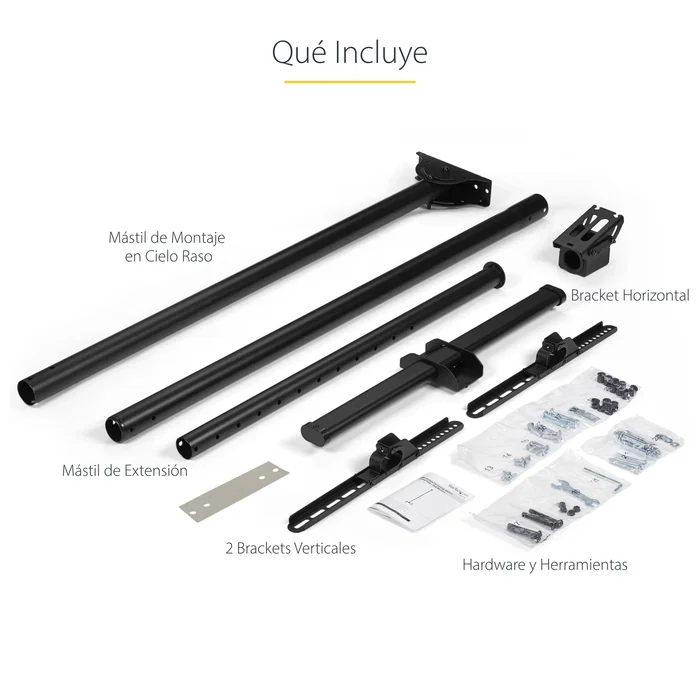 StarTech FPCEILPTBLP Soporte de Techo para TV con Movimiento Completo, Mástil Ajustable de 250-300cm, para Pantallas de 32 a 75 Pulgadas, Hasta 50kg, Negro