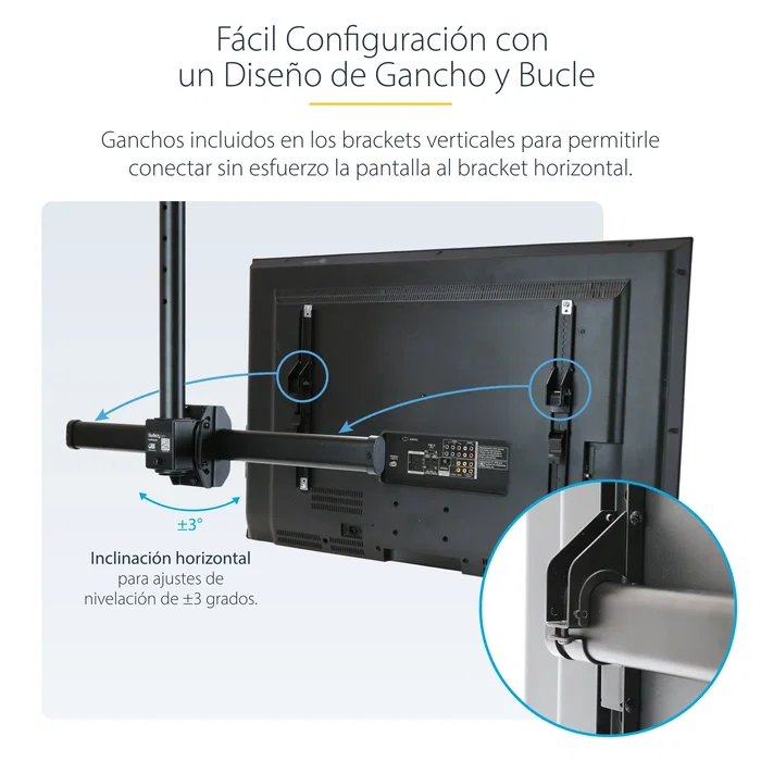 StarTech FPCEILPTBLP Soporte de Techo para TV con Movimiento Completo, Mástil Ajustable de 250-300cm, para Pantallas de 32 a 75 Pulgadas, Hasta 50kg, Negro
