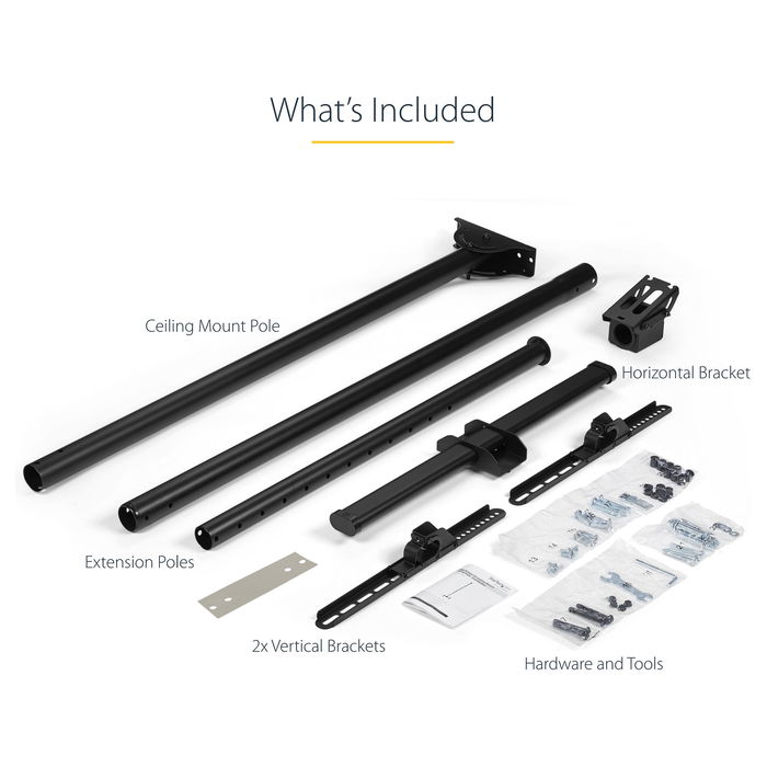 StarTech TV Deckenhalterung - 2,5m bis 3m Stange, Vollbewegliche Fernsehhalterung TV VESA Halterung 32 bis 70 Zoll (81cm - 178cm)