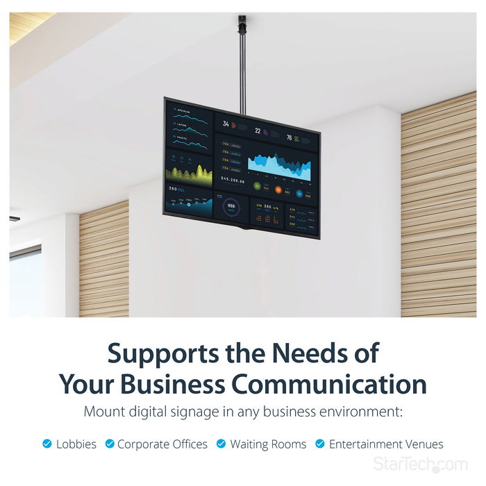 StarTech TV Deckenhalterung - 2,5m bis 3m Stange, Vollbewegliche Fernsehhalterung TV VESA Halterung 32 bis 70 Zoll (81cm - 178cm)