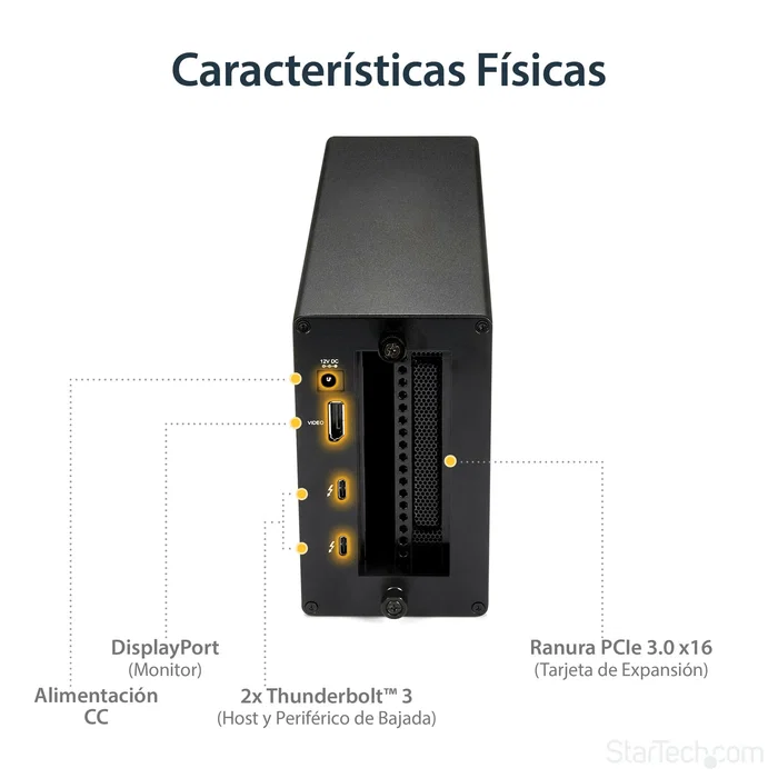 StarTech.com TB31PCIEX16 Chasis de Expansión Thunderbolt 3 PCIe x16 para Portátil y Sobremesa - Ranura Externa, DisplayPort, 40 Gbps, Negro